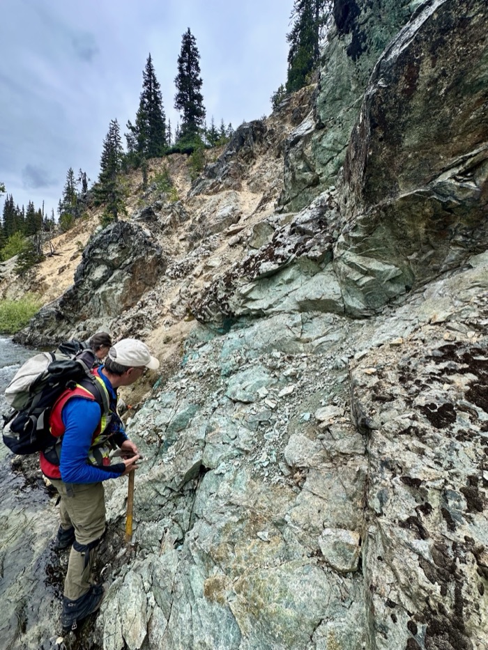 Beyond's senior geologists reviewing malachite mineralization at Zone C